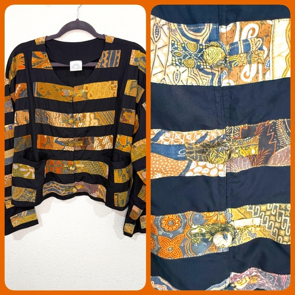 Vintage Boho Indonesian Block Print Rayon Shirt Jacket - Picture 1 of 9